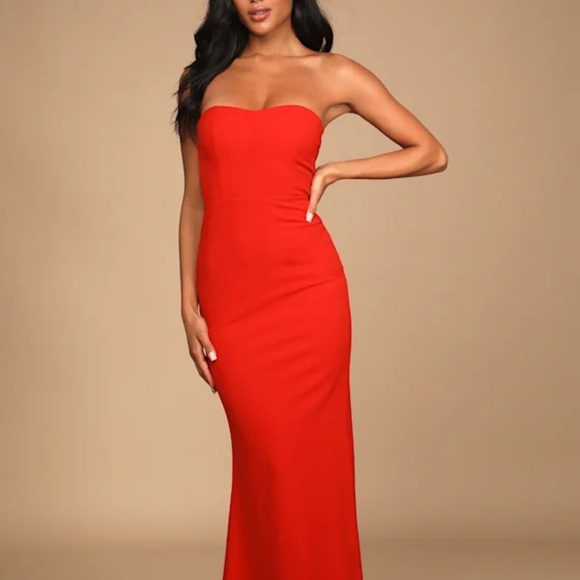 Lulus Red Strapless Gown Dress S NWT Side Cutout Formal Maxi Evening Prom - Picture 3 of 7